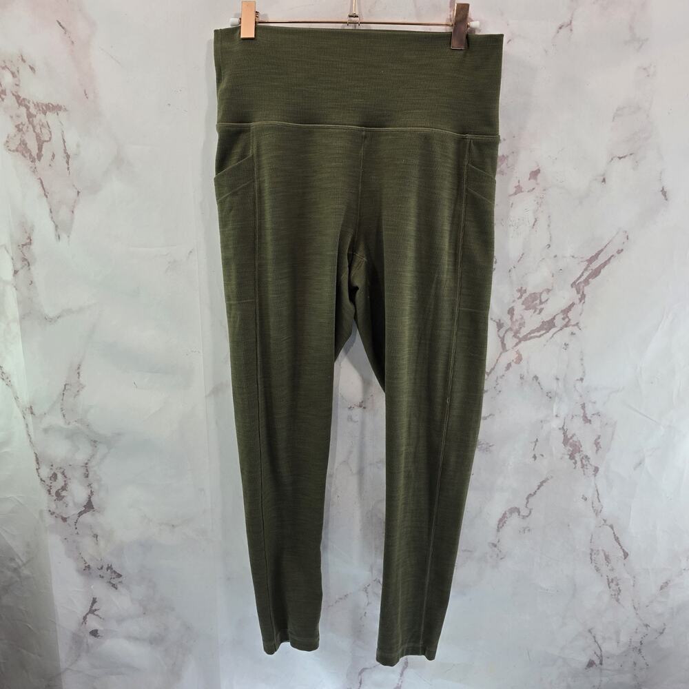 Prana Leggings Womens Large Green Becksa Ribbed High Rise Crop Short Length 7/8 - Picture 5 of 12